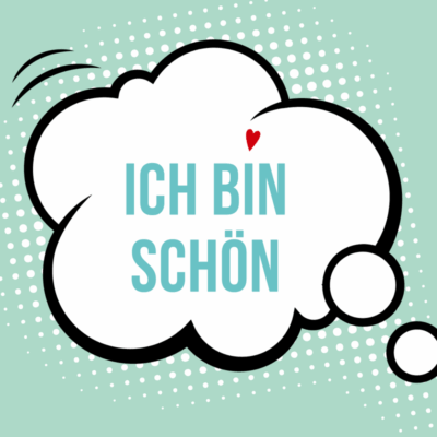 illustration Comicartig eine Sprechblase darin steht ich bin schön